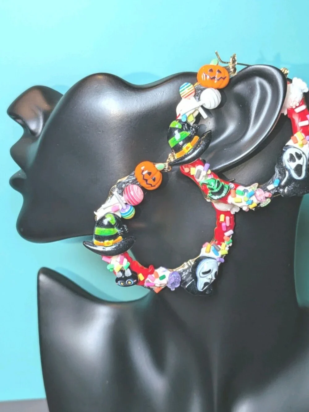 Hand Crafted decoden Halloween Medium Size Hoop Earrings for girls and women